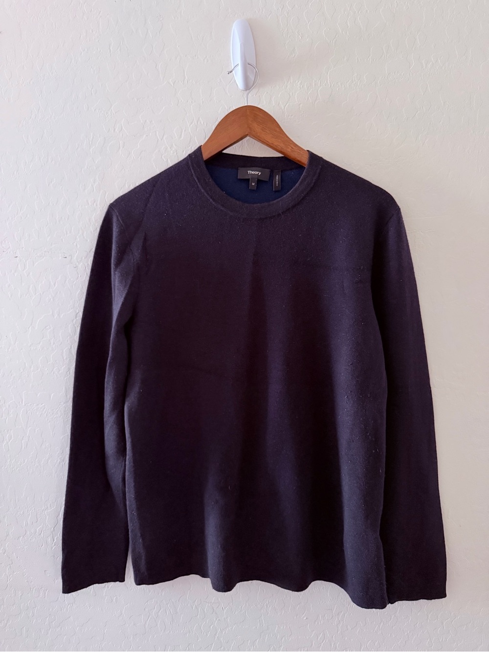 Theory Men’s Medium Merino Wool Crewneck Sweater Navy Blue Long Sleeve